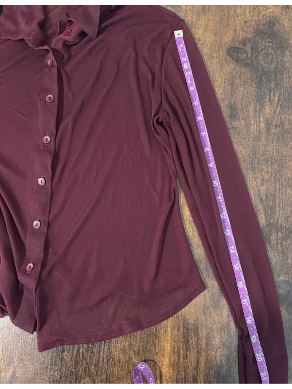 Anxiety Cafe Burgundy Sheer Collared Long Sleeve Button Down VTG Top Blouse M - Picture 8 of 11